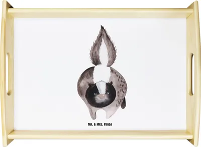 Produktbild von Mr. & Mrs. Panda holz serviertablett Stinktier Angriff - Weiß - Geschenk, Drohung, wütend, Holztablett, Raubtier, betttablett, tablett zum servieren, Skunk, Sofa, Servier
