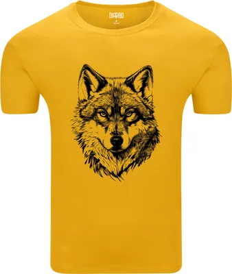 Produktbild von Diarbo Herren T-Shirt mit Aufdruck Wildtierporträts Skizze des Wolfes Gelb Gr.XXL