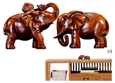 Produktbild von Holz Elefant Dekoration - Handgefertigte Elefant Figur aus Holz - Rustikale Tischdekoration für Wohnzimmer und Schreibtisch