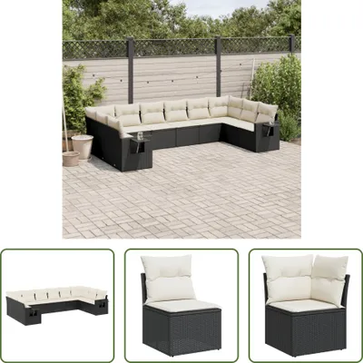Produktbild von The Living Store 10-tlg. Garten-Sofagarnitur mit Kissen Schwarz Poly Rattan