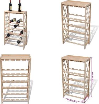 Imagen del producto de vidaXL Estantería para botellas de vino, capacidad para 25 botellas, madera maciza de pino - Estantería para vino - Estanterías para vino - Estante para bar - Estante para botellas