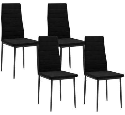 Immagine prodotto di Set di 4 sedie da pranzo - Sedie da cucina con schienale - Rivestimento effetto velluto - Senza braccioli - Imbottite - Gambe in metallo - Colore: nero