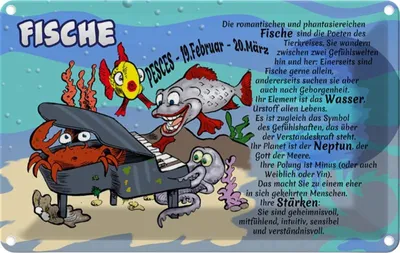 Produktbild von vianmo Blechschild 12x18 cm Sternzeichen Fische 19 Februar 20 März Dekoration Astrologie