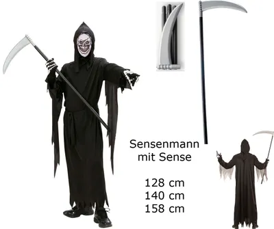 Produktbild von Kinder Kostüm Sensenmann + Sense - Robe Gürtel Maske Kapuze Sense M - 140 cm