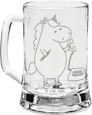Produktbild von Mr. & Mrs. Panda Krug Einhorn Sekretärin - Transparent - Geschenk, Bierkrug Glas, Unicorn, Seidel, Einhörner, Humpen, Mit Gravur, Steuerkanzlei, Büro