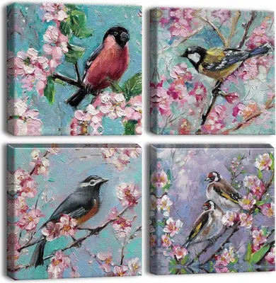 Obrázek produktu pro Artscope plátno olejomalba květiny ptáci 30x30cm 4-dílné