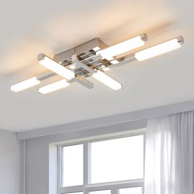 Immagine prodotto di Lindby Patrik Plafoniera LED, 62 cm, 6 lampadine, cromo, IP44
