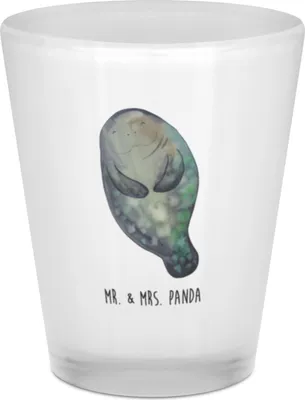 Produktbild von Mr. & Mrs. Panda Gläschen Seekuh Happy - Transparent - Geschenk, Stamperl, Seekühe, Respekt, Achtsamkeit, Selbstliebe, Schnapsglas, Stamper, Schnapserl, Liebeskummer