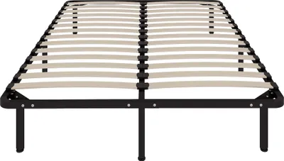 Image de HOMCOM Cadre de lit 140 x 190 cm, lit 2 personnes en bois massif avec sommier à lattes et pied, 26 cm de hauteur avec rangement au-dessous, pas besoin de sommier à ressorts, assemblage facile, noir