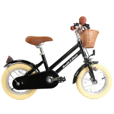 Produktbild von Bandits & Angels Kinderfahrrad 12 Zoll Retro Rider schwarz ab 3 Jahren - Metall-Kinderfahrrad für Jungen und Mädchen - Inklusive Lenkerkorb - Verstellbarer Sattel und Lenker - 12-Zoll-Luftreifen