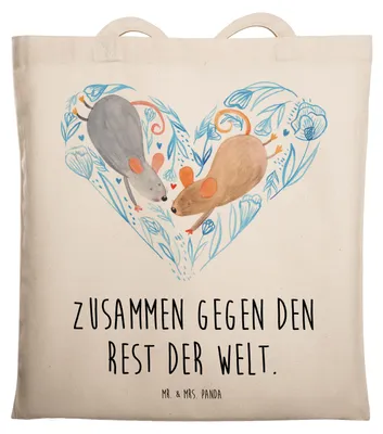 Produktbild von Mr. & Mrs. Panda dokumententasche Hochzeit Mäuse Herz - Transparent - Geschenk, Liebe, Beutel, Maus, Hochzeitskarte, Schultasche, Uni Tasche, Paar, Tote Bag, Freund