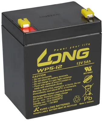 Zdjęcie produktu dla Akumulator kwasowo-ołowiowy Kung Long 12V 5Ah WP5-12 Faston 4,8mm