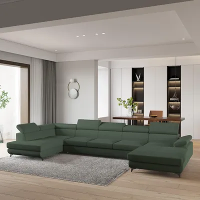 Produktbild von Masseno Ecksofa MONTIVA mit Schlaffunktion U-Form, Sofa mit Bettkasten, Wohnzimmersofa, Couch, Soffa, Bettsofa, Couchgarnitur- Grün, QUELLE 37