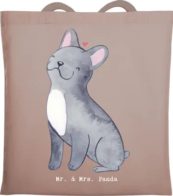 Produktbild von Mr. & Mrs. Panda Tote Bag Französische Bulldogge Moment - Braun Pastell - Geschenk, festivaltasche, Unitasche, Tasche, Laptoptasche, Stoffbeutel