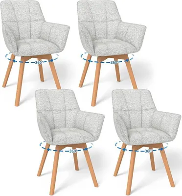 Imagen del producto de Juego de 4 sillas de comedor giratorias de 360°, con reposabrazos y patas de madera