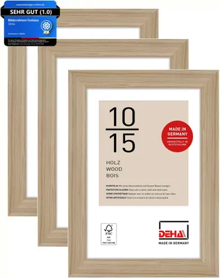 Produktbild von DEHA Design 3er SET Holz Portraitrahmen, Bilderrahmen Fontana, 10x15 cm, Eiche