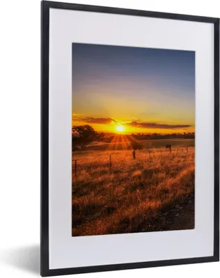 Produktbild von MuchoWow® Gerahmtes Poster Sonne - Gras - Baum - Natur 30x40 cm - Poster mit Schwarzem Bilderrahmen Wandposter Rahmen Foto Bilder - Wandposter Schlafzimmer