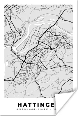 Produktbild von MuchoWow® Poster Stadtplan - Hattingen - Karte - Deutschland 120x180 cm - Kunstposter