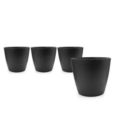 Produktbild von BigDean 4 Stück Blumentopf, Übertopf aus Kunststoff Blumentopf in modernem Look (Graphit, ø 24 cm) Übertopf für innen oder außen