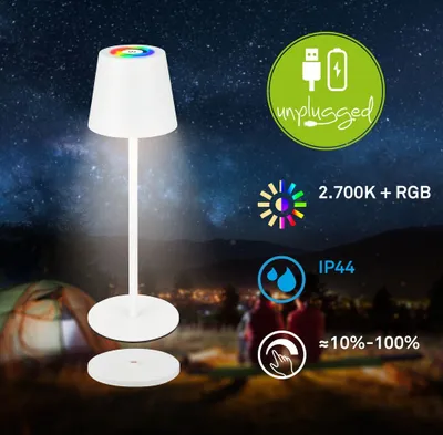 Image de Briloner Cilano RGBW LED Lampe de table sans fil IP44, Variable, tactile, sans fil, anti-éclaboussures, blanc, Ø12 x 36 cm