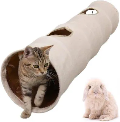 Produktbild von Kleiner Katzentunnel, 2 Grotten, Beige, 115x25cm