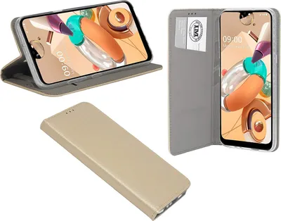 Produktbild von cofi1453® Buch Tasche "Smart" kompatibel mit LG K51s Handy Hülle Etui Brieftasche Schutzhülle mit Standfunktion, Kartenfach Gold