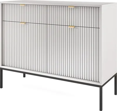 Produktbild von Kommode Kioto 104 cm Grau & Schwarz – Rillenfront, Goldene Griffe, 2 Türen, 2 Schubladen
