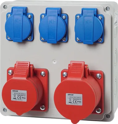 Produktbild von Baustromverteiler Wandverteiler 2x CEE 32A 400V mit 3x 230V Schuko Steckdose Komplett