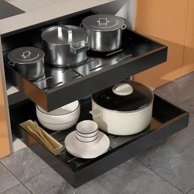 Productafbeelding van Ibenzoa® Uittrekbare ladeorganizer voor keukenkasten, verstelbare breedte 32–53 cm, diepte 53 cm, metaal, dempende rails, eenvoudige montage zonder boren