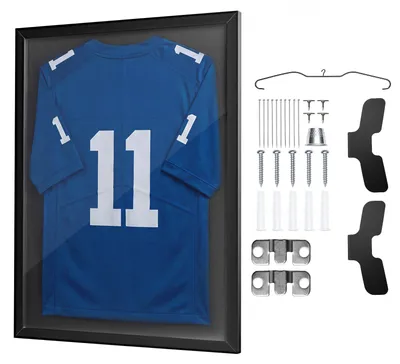 Obrázek produktu pro VEVOR Rám na dres, 60 x 80 cm, dřevěný rám na dres s PC deskou a 98% UV ochranou, rám na vystavení s možností zavěšení, vitrína na dresy pro baseball, basketbal, americký fotbal a hokej, černá barva