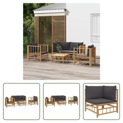 Produktbild von The Living Store 5-tlg. Garten-Lounge-Set mit Dunkelgrauen Kissen Bambus