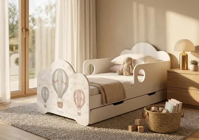 Produktbild von Happy Babies Kinderbett mit Rausfallschutz Junge 160x80 Bett für Kinderzimmer mit Schublade Matratze Einzelbett für Kinder Weiss