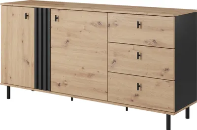 Zdjęcie produktu dla FURNLUX Kredens Madis beżowo-czarny 165 cm / Kolor główny: beżowy / Wymiary: 165 x 82 x 40 cm