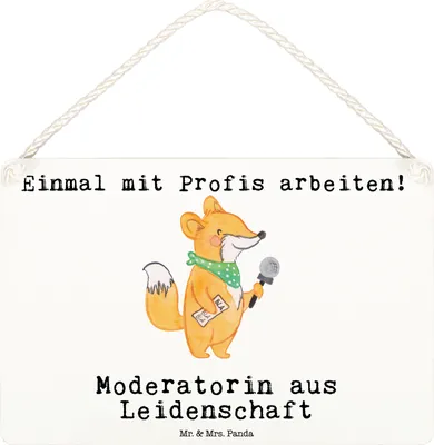 Produktbild von Mr. & Mrs. Panda Schild Moderatorin Leidenschaft DIN A6 - Weiß - Geschenk, Holzschild, Türschild, Deko Wandbild, holzbild, Holz