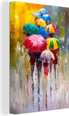 Produktbild von OneMillionCanvasses® - Leinwandbilder - 90x140 cm, Gemälde - Regenschirm - Öl, Wandbilder Kunstdruck Wanddekoration - Foto auf Leinwand - Gemälde auf Holzrahmen - Wandschmucke - Schlafzimmer