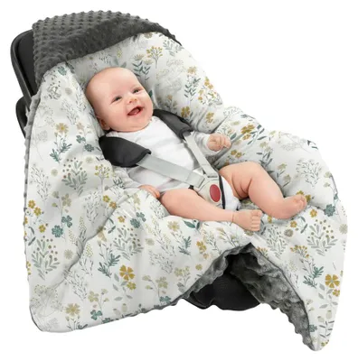 Imagen del producto de Saco de dormir de suave felpa, 80x80 cm, ideal para el asiento del coche, portabebés o como manta para bebé. Diseño de flores silvestres