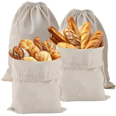 Produktbild von Brotbeutel aus Leinen - 4er Set zur Aufbewahrung von Brot, Reis, Obst und Gemüse - 40 x 30 cm