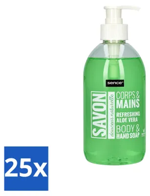 Zdjęcie produktu dla 25 sztuk mydła w płynie "Sence" o zapachu aloesu, odświeżające – 500 ml – zestaw ekonomiczny