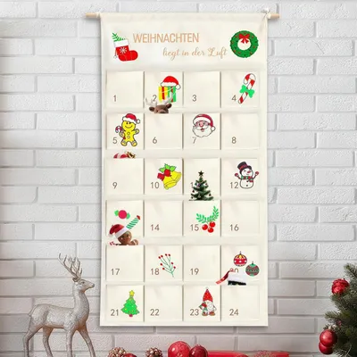 Immagine prodotto di Calendario dell'Avvento da riempire, in tessuto, da appendere, dimensioni 100x50 cm, con 24 tasche, riutilizzabile, per l'anno 2025
