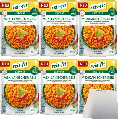 Produktbild von Reis-Fit Express mexikanischer Reis Vegan und Glutenfrei 6er Pack (6x250g Packung) + usy Block