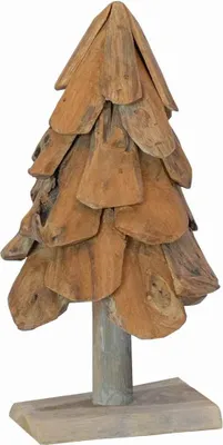 Image de Arbre de Noël vidaXL avec support, marron, 61 cm, bois massif de teck
