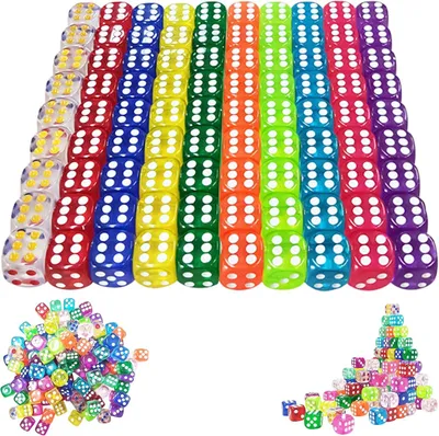 Imagen del producto de Dados de 100 unidades, de 12 mm, de acrílico, de 6 caras, de colores, para juegos de mesa