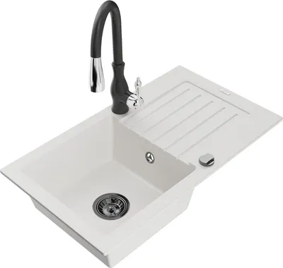 Produktbild von Mexen Pablo 1 Becken-Granitspüle mit Abtropffläche und Mischbatterie Savita, Weiß - 6510-20-672601-70