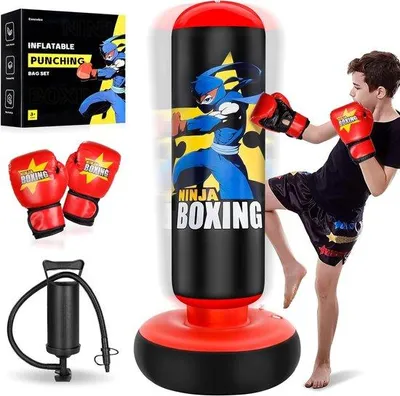 Produktbild von Famanu aufblasbarer Boxsack 66 Zoll - Boksset mit Handschuhen für Kinder von 5-12 Jahren