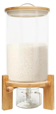 Produktbild von Luftdichter Getreidespender - Reisspeicherbehälter aus Glas 7,5 l - Mit Messbecher und manuellem Ventil - Vorratsdose für Trockenlebensmittel - Transparent