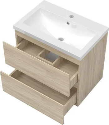 Produktbild von Waschtisch mit Unterschrank 60cm Alast Badmöbel Set Eiche Waschbecken mit Unterschrank MDF Softclose