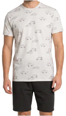 Produktbild von Männlicher Pyjama - Kurze Ärmel Größe XL - Shorts weiß - T-Shirt mit Autos