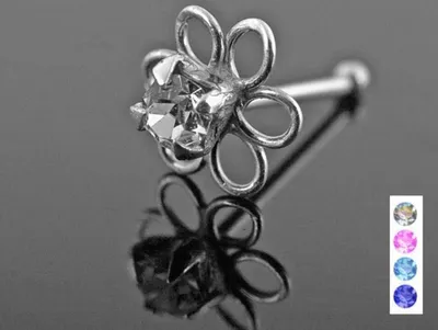 Produktbild von Nasenpiercing gerade: Nasenstecker Piercing Silber Blume Dunkelblau