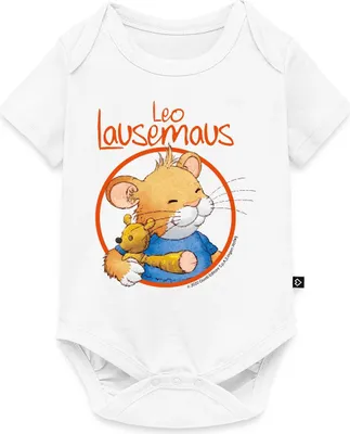 Produktbild von Spreadshirt Leo Lausemaus Logo Kurzarm Tages Baby Body, 86 (12-18 M.), Weiß