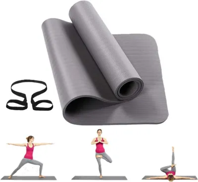 Image de Tapis de yoga - Tapis de fitness - Tapis de gym - Pour l'entraînement à domicile - Antidérapant - Épaisseur : 10 mm - Gris